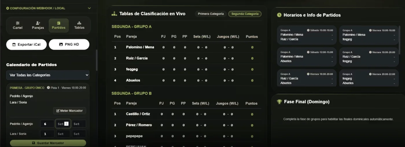 Aplicación para organizar torneos de pádel