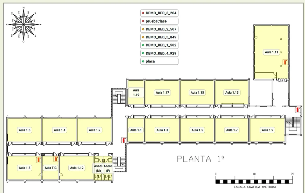 Mapa de aulas y equipos de Reaktor Redes