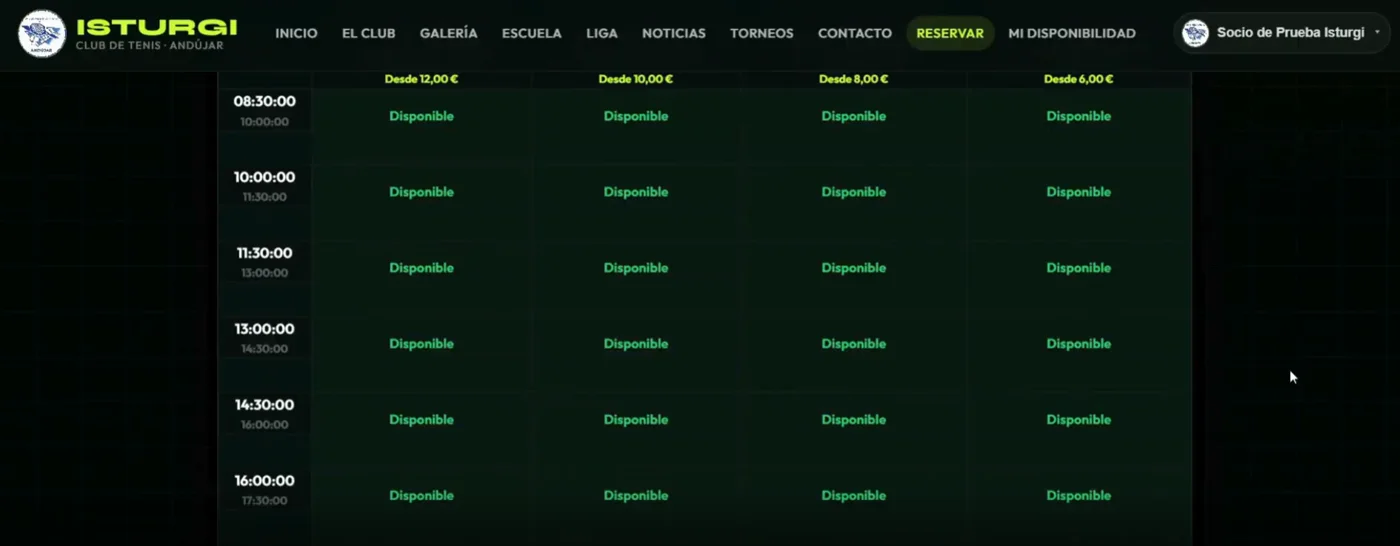 Captura del portal deportivo Tenis Isturgi